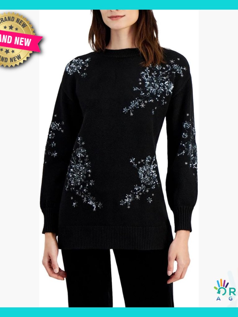 Floral Sequins Crew Neck Tunic Elegant Chic Evening Wear Party Top